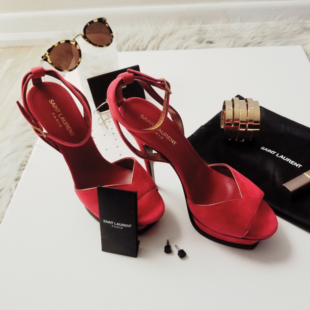 ❌SOLD❌Saint Laurent's fuchsia suede Tribute sandal - Picture 5 of 7